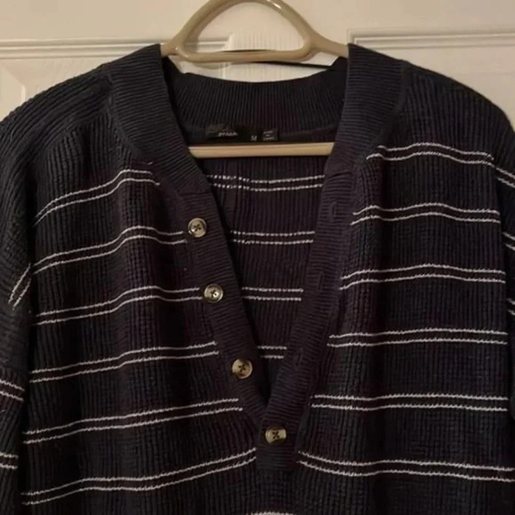 prAna Women's Navy Blue Nautical Stripe Milani Henley Sweater Knit Dress S M - Picture 8 of 8